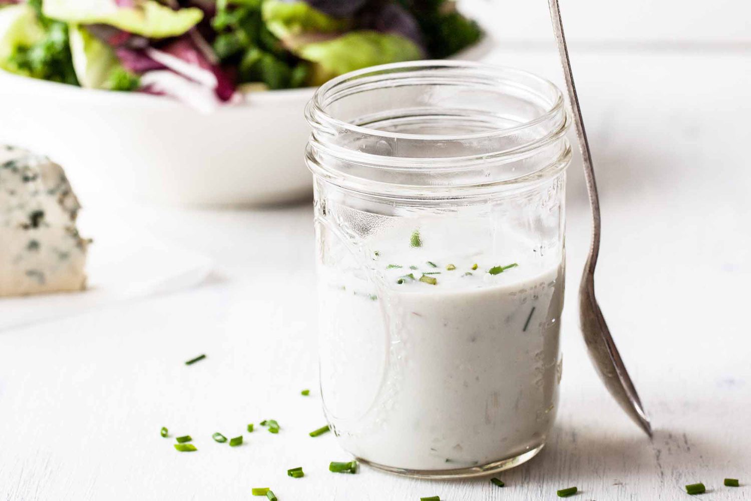 homemade blue cheese dressing in a jar