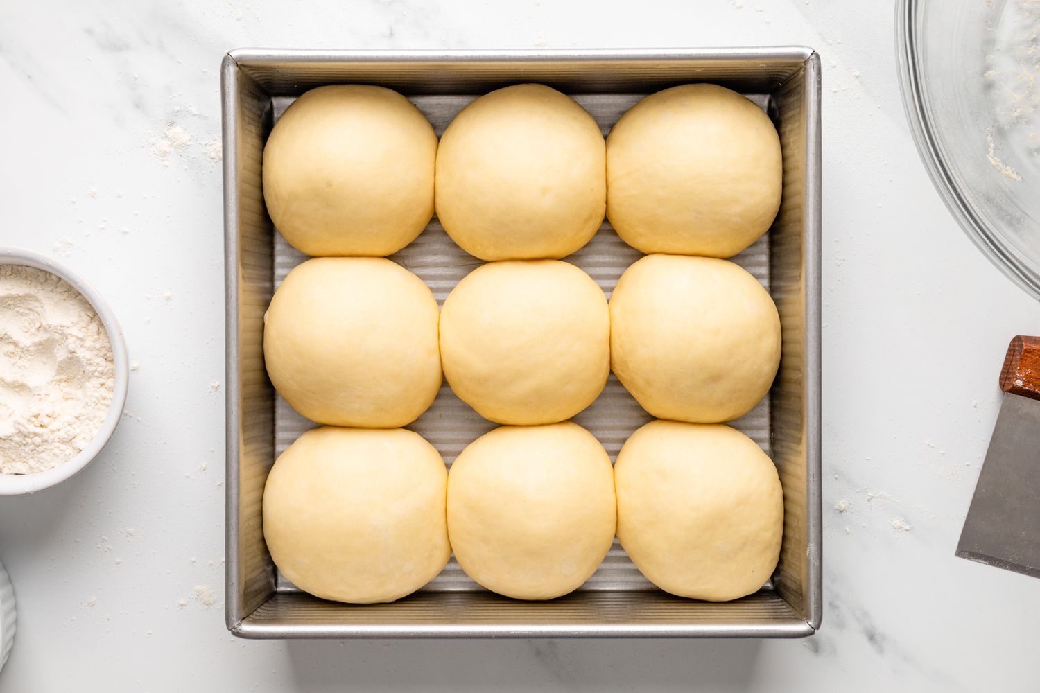 Dinner roll dough in cake pan