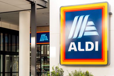 Outside view of ALDI supermarket with logo
