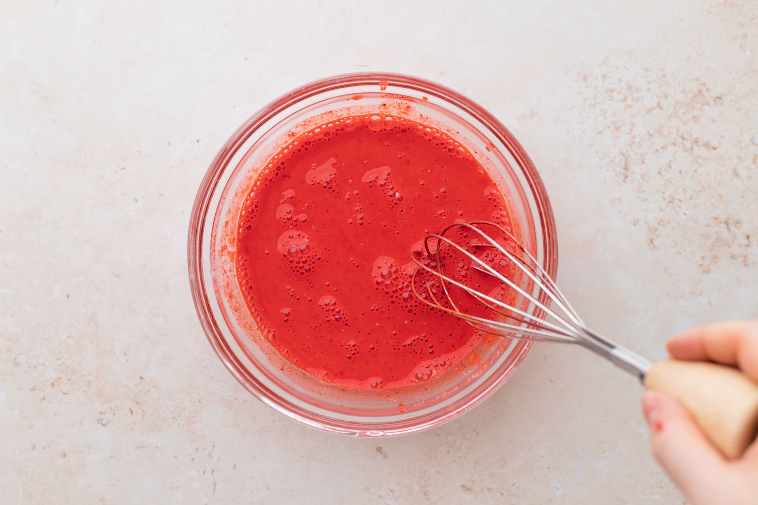 Measure the liquid for red velvet cake 
