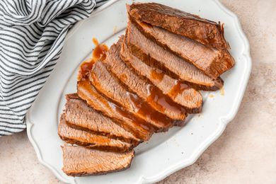 Easy Beef Brisket sliced on a platter