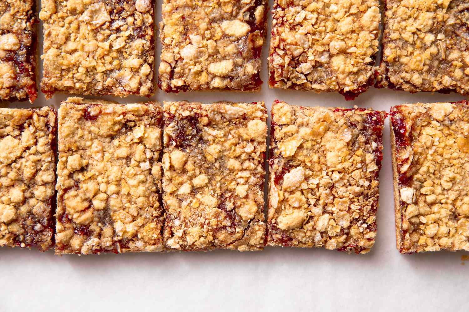Raspberry jam bars arranged in neat rows