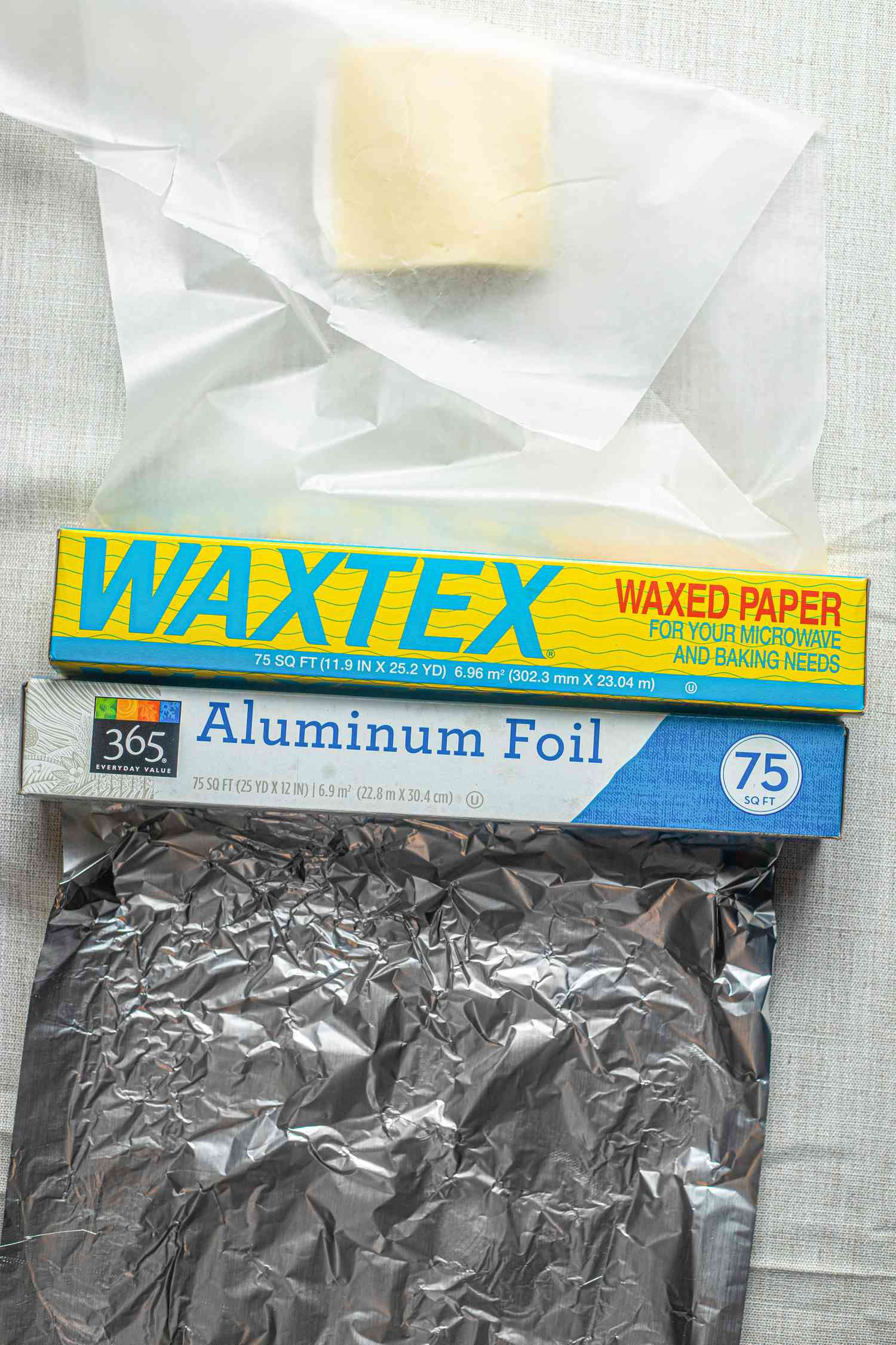 Waxed paper next to aluminum foil