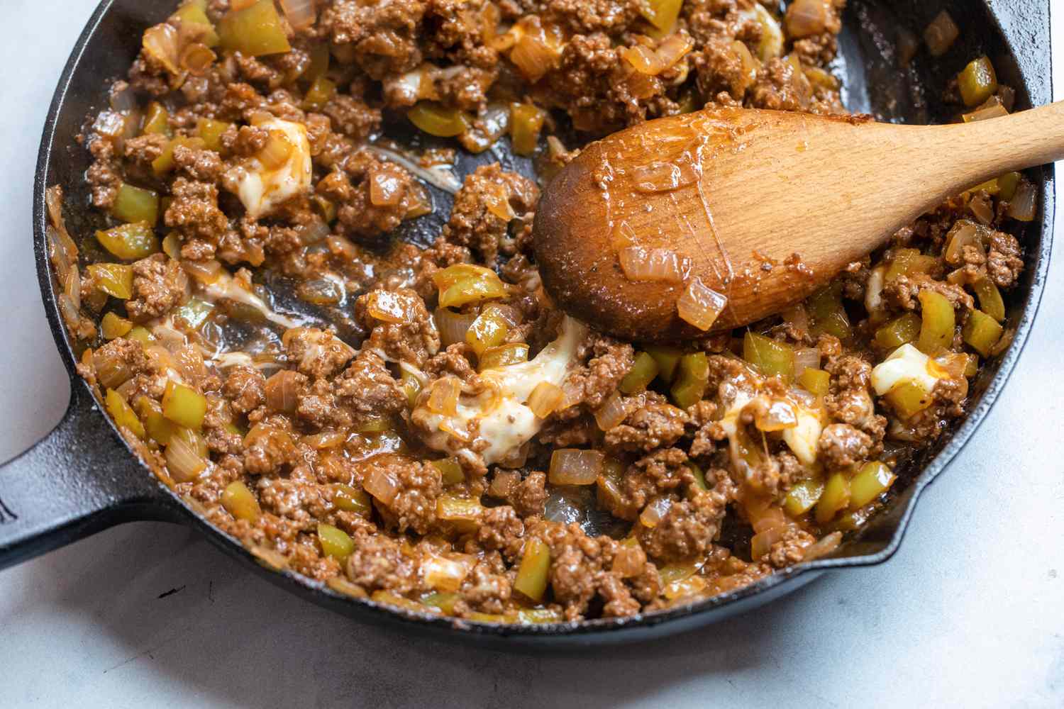 Melted Cheese and Meat for Philly Cheesesteak Sloppy Joes
