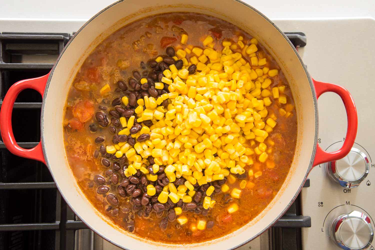 Black Beans and Corn Added to Taco Soup