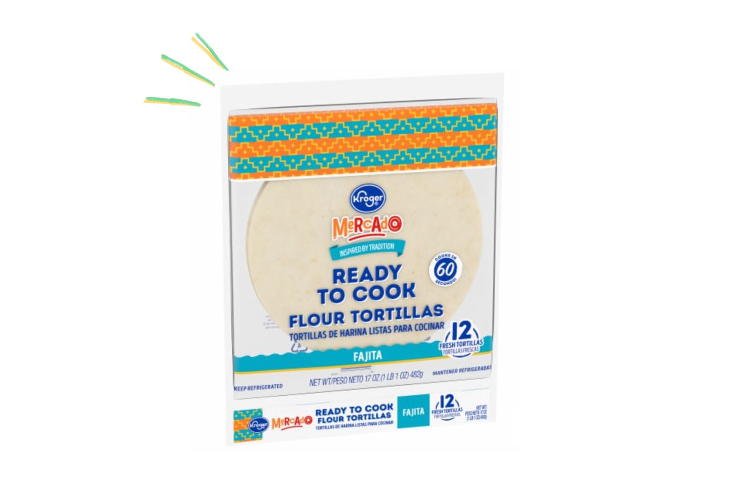 package of Mercado Ready to Cook Flour Tortillas, Fajita