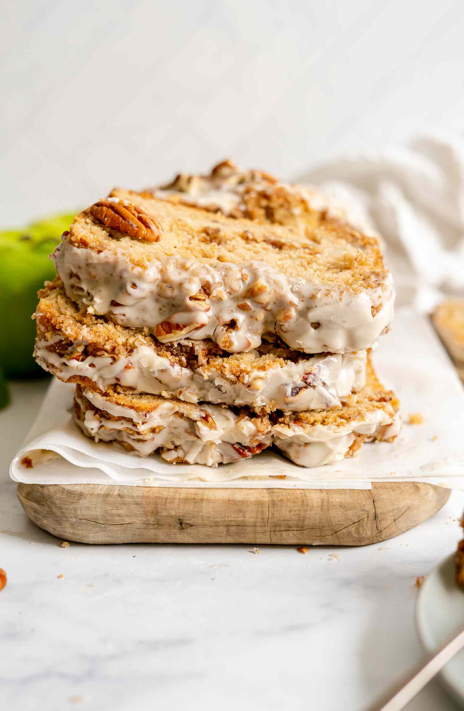 Stack of Apple Fritter Bread on Parchment Paper