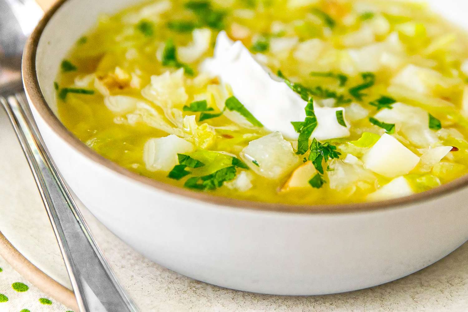 Swedish Cabbage Soup in a bowl with a spoon