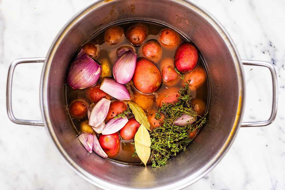 Cape Cod Clambake cook the potatoes and shallots