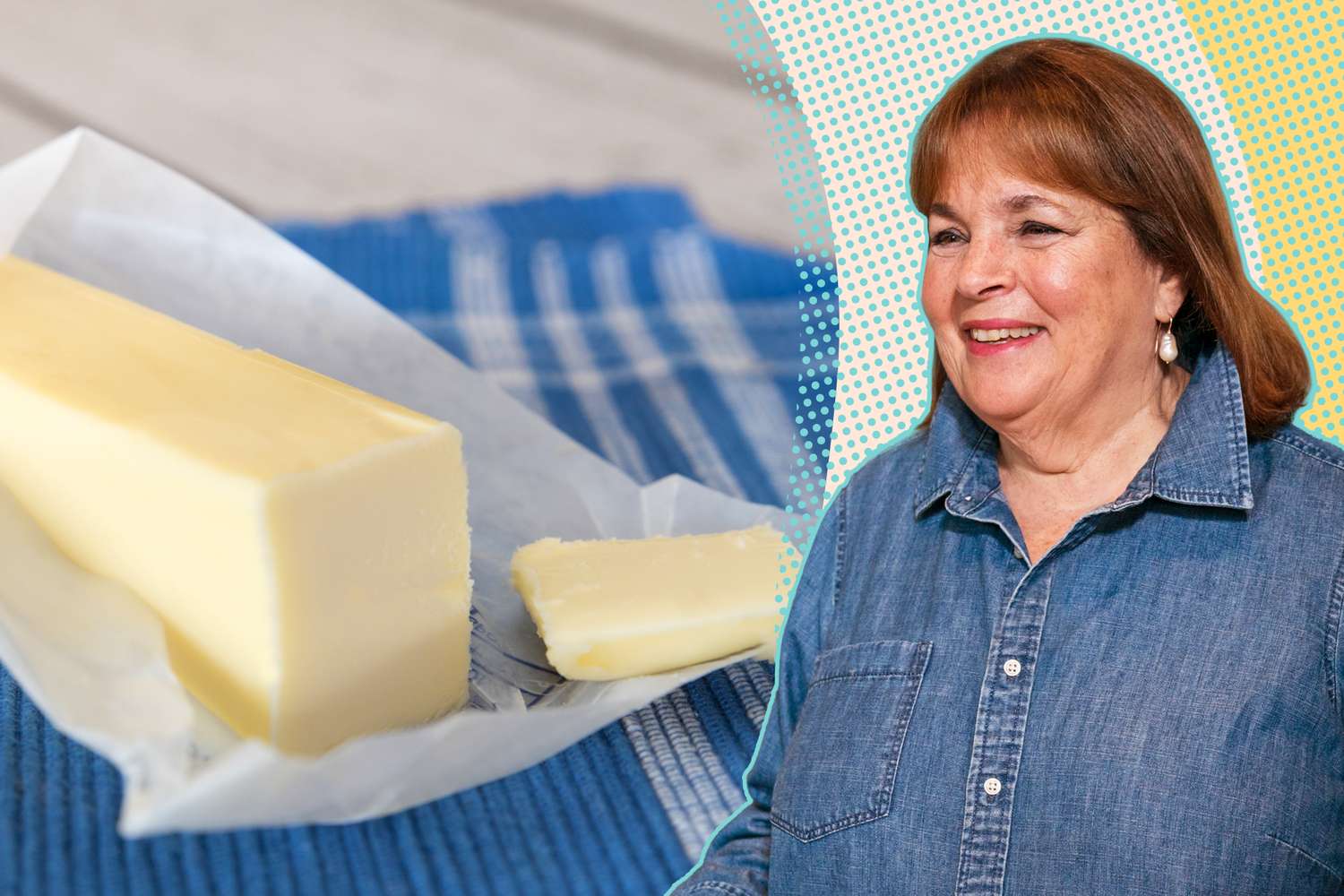 Ina Garten near a stick of butter on a wrapper