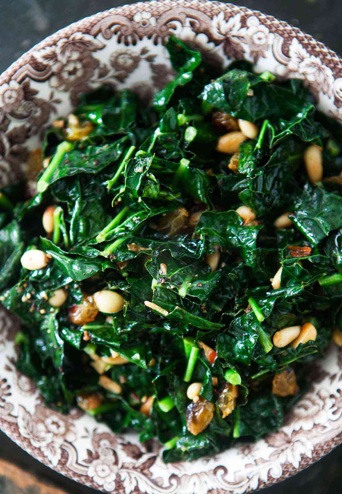 Sauteed Greens with pine nuts and raisins