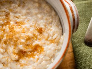 Oatmeal with brown sugar in a brown bowl