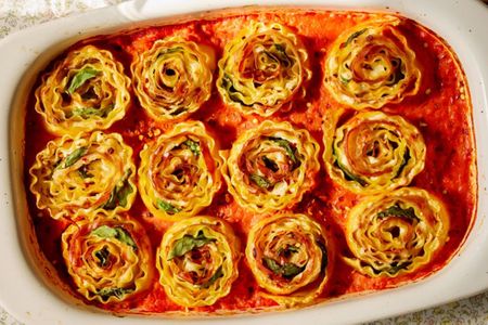 overhead view of Dan Pelosi's Lasagnetta in a baking dish