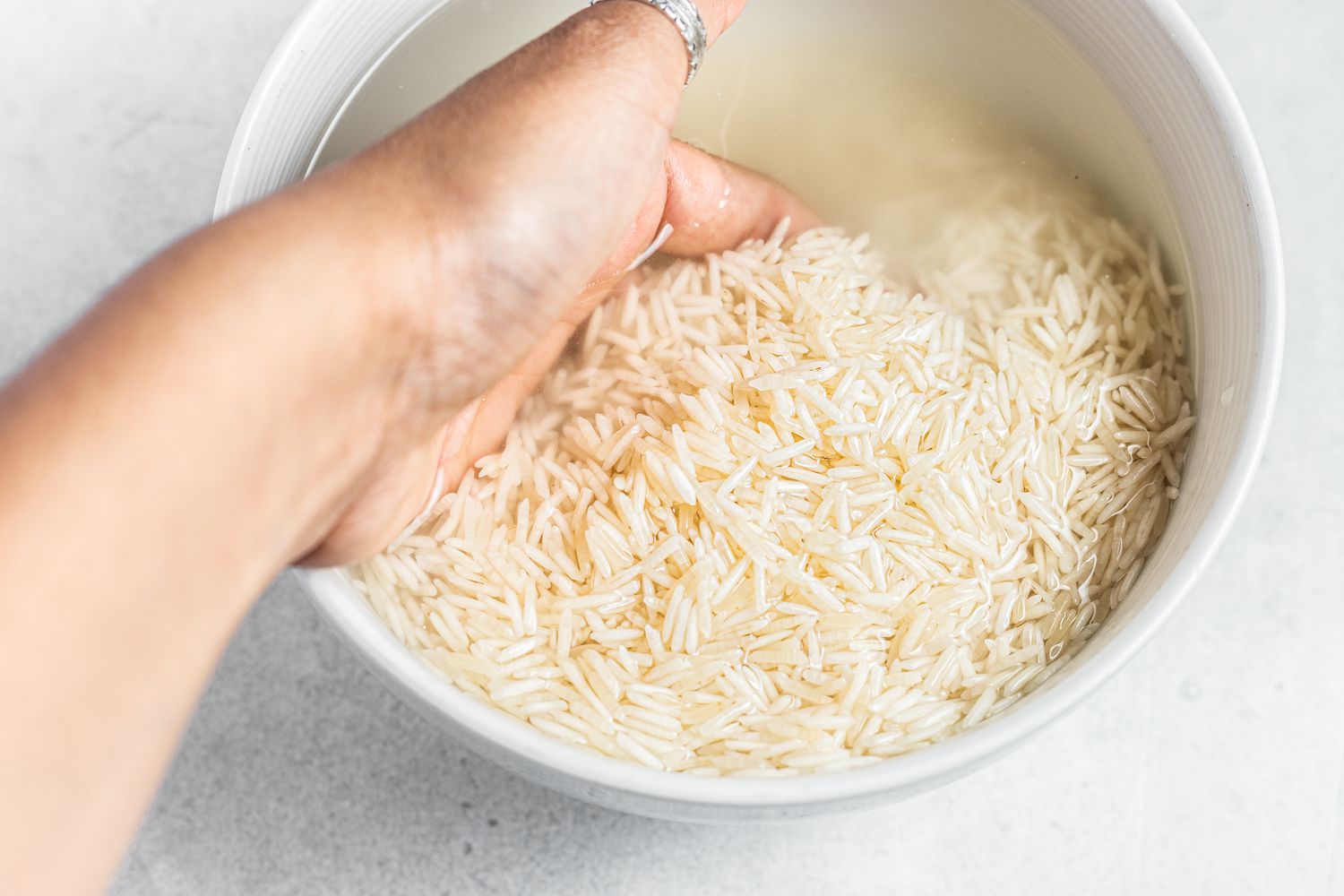 Basmati Rice Soaked and Washed for Tomato Rice Recipe