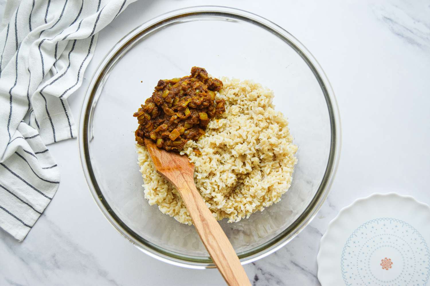 Rice and Onions in a Bowl for Brown Rice Curry Recipe