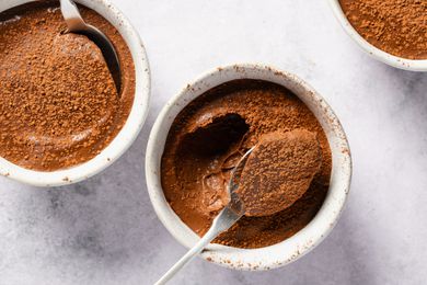 bowl of 2-Ingredient Chocolate Mousse with a spoon full of the mousse hovering above it