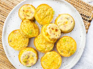 Ham, Cheddar, and Green Chile Egg Bites on a Plate