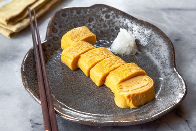 Tamagoyaki Cut into Pieces on Plate