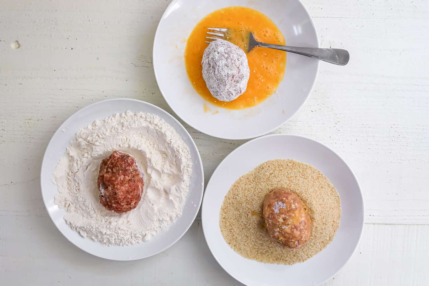 Scotch egg breading station. 