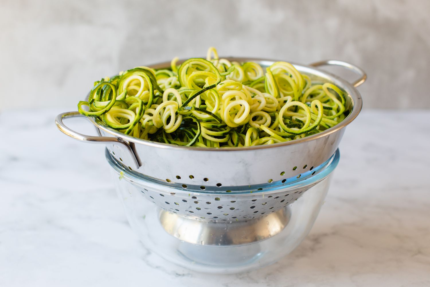 Bowl of Spiralized Zucchini for Zoodle Recipe
