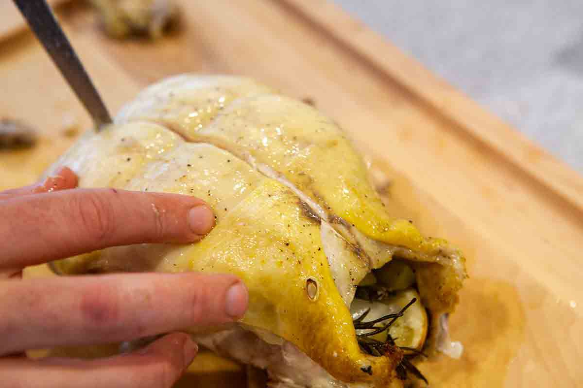 cut roast chicken down breast bone for chicken with grapes