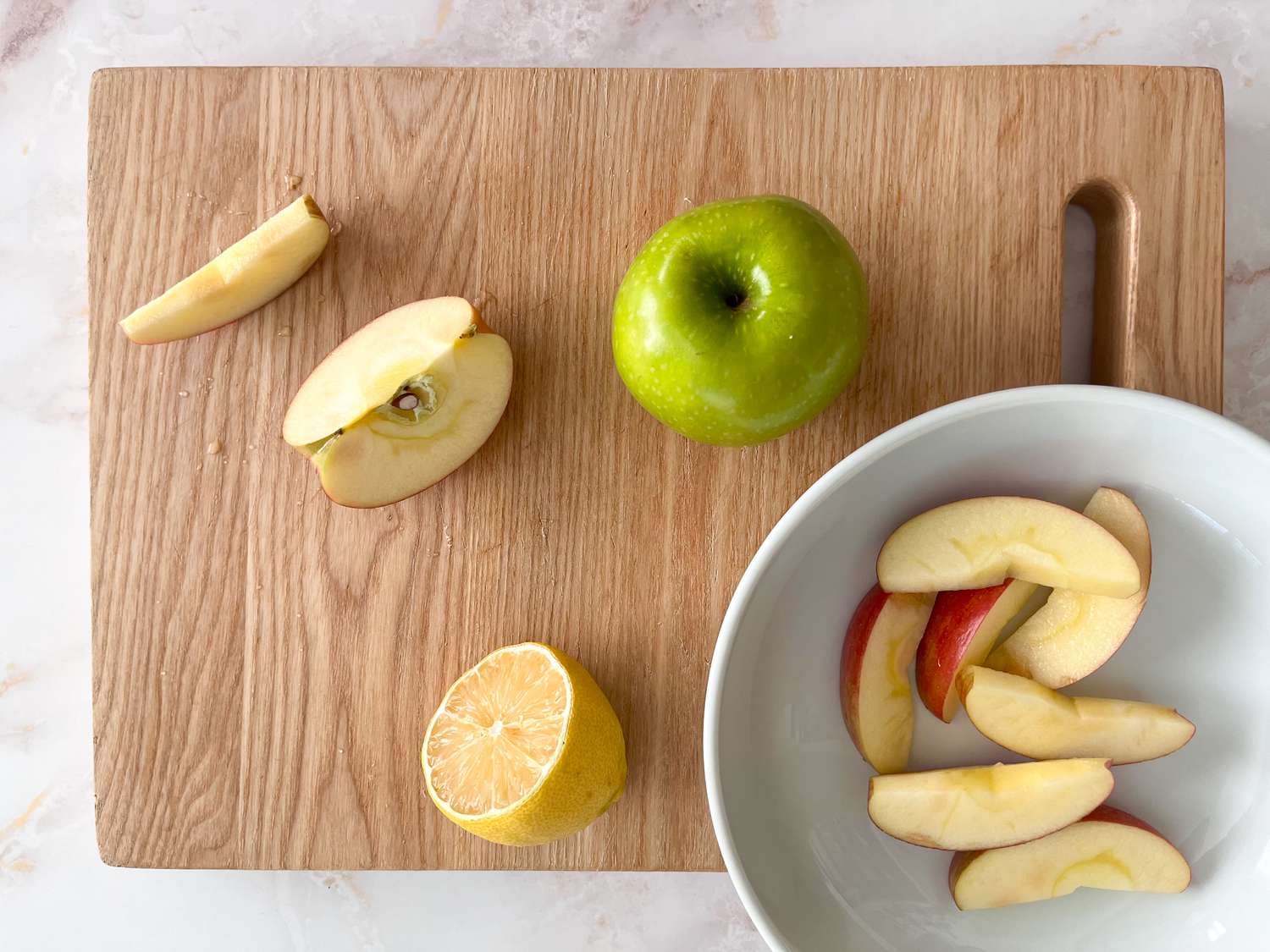 Cut apples on a cutting board