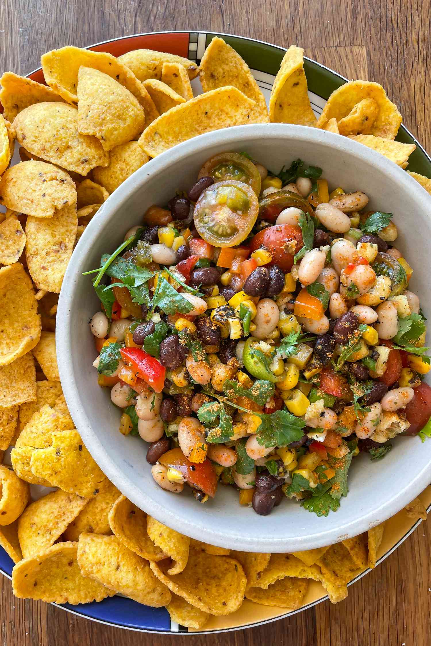 Trader Joe’s Homemade Cowboy Caviar in a Bowl Surrounded by Chips