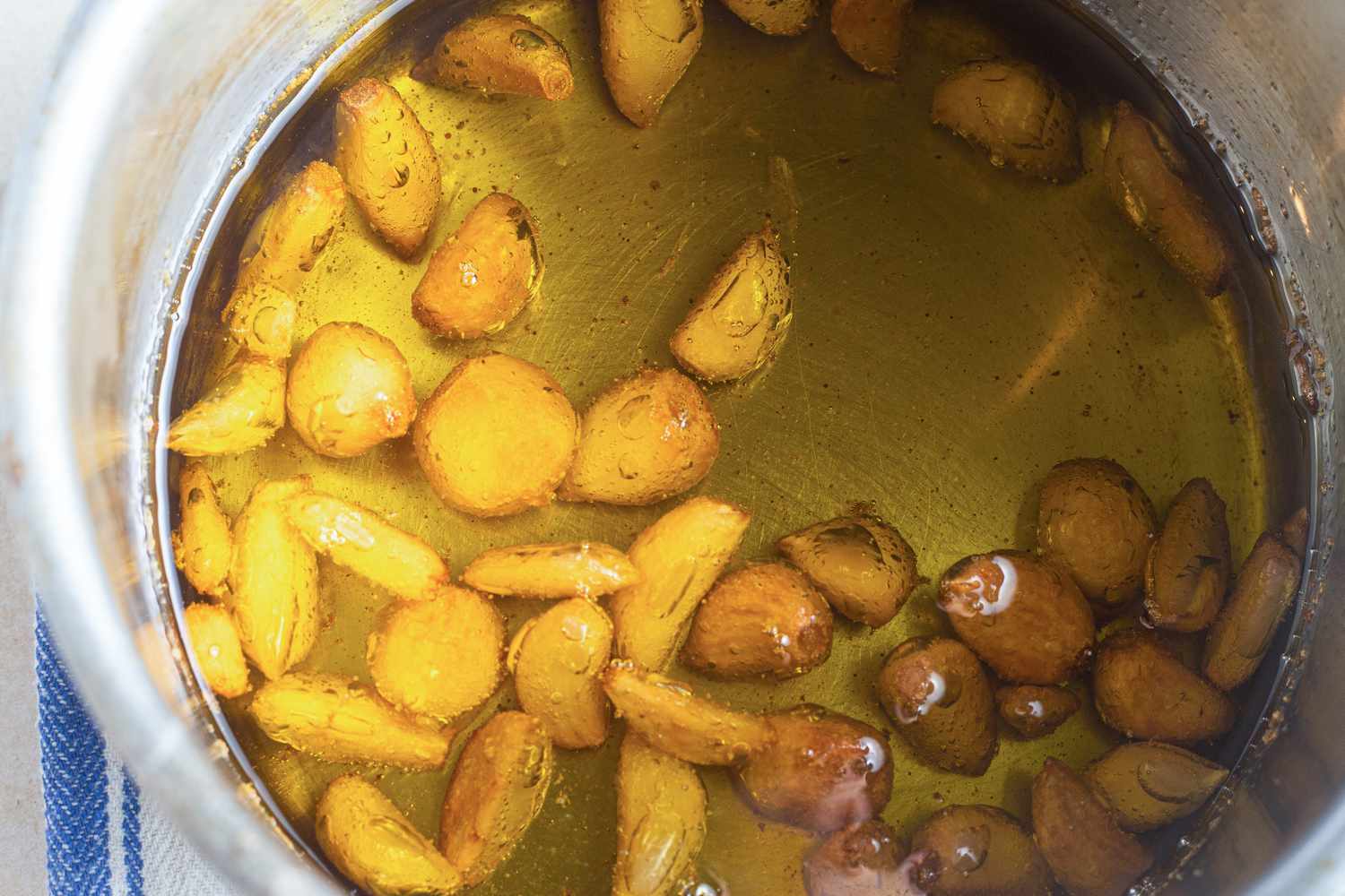 Garlic Confit in a Pot of Oil