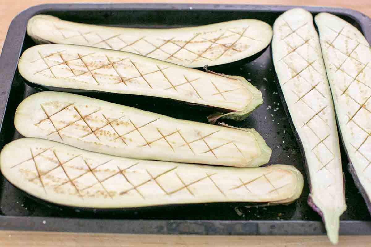 prepped scored salted japanese eggplant