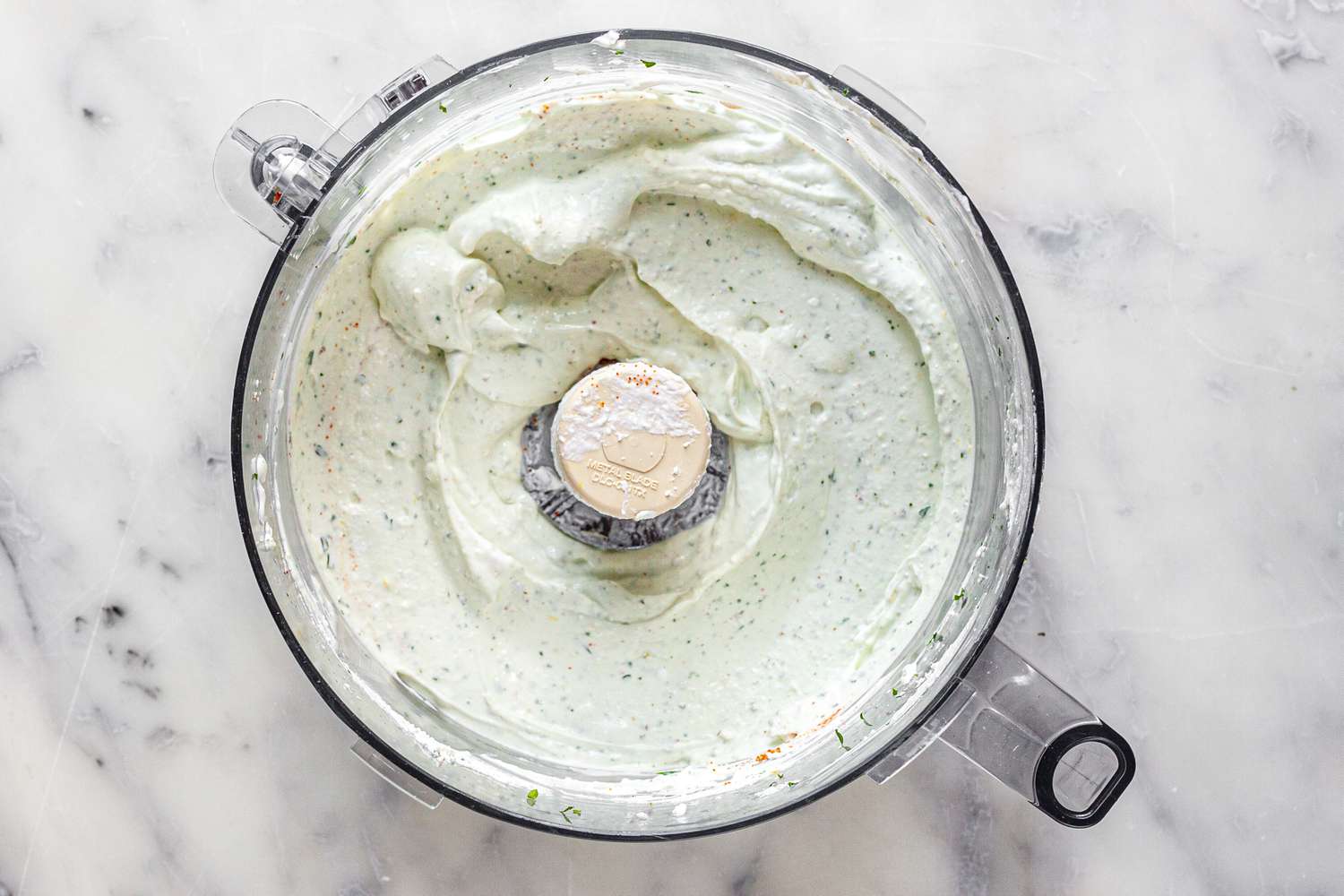 Easy Spinach Dip Ingredients (Minus Spinach) Mixed in a Food Processor