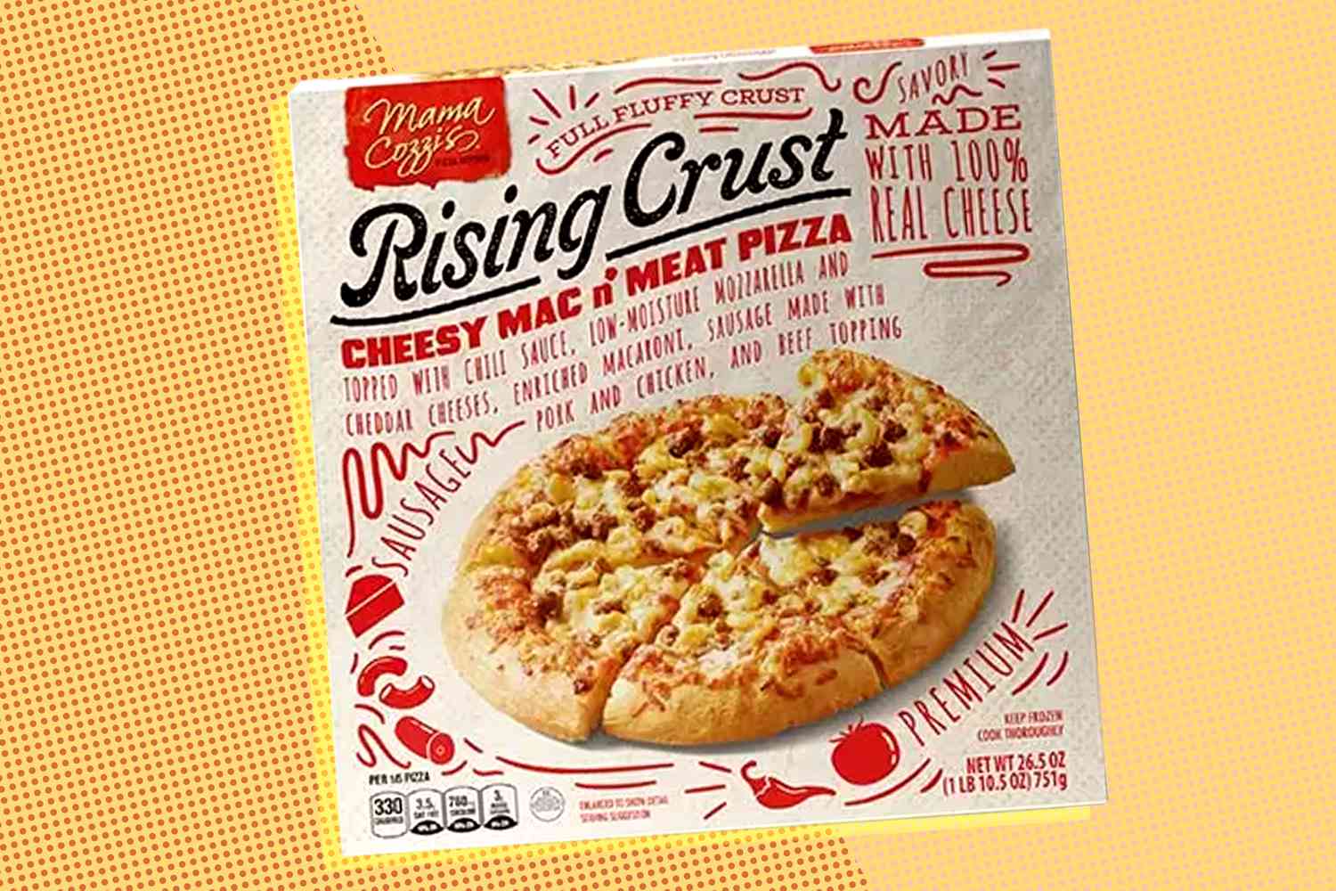 Mama Cozzi Rising Crust box over a colorful background