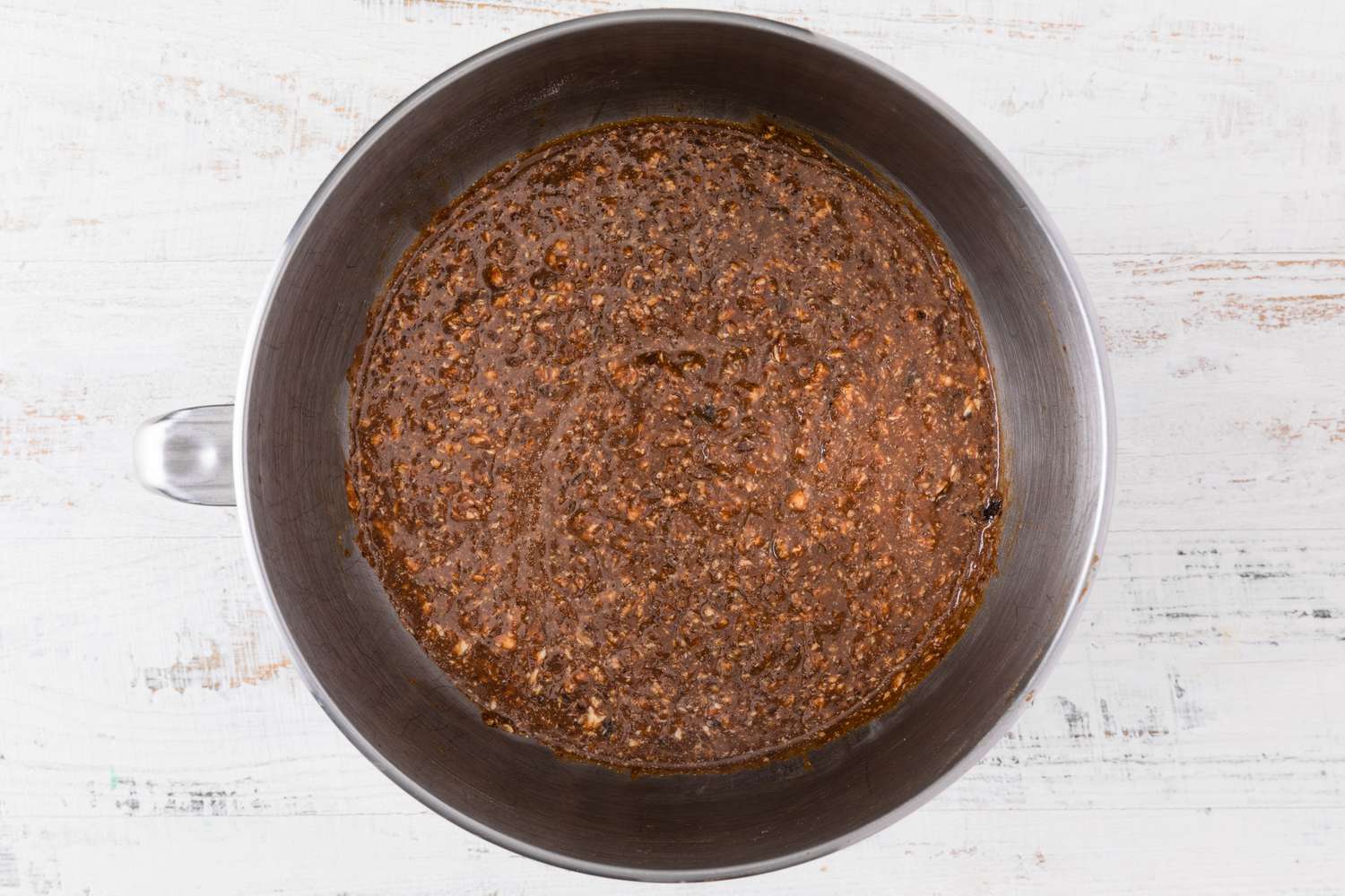 batter in a mixing bowl for Jamaican Black Cake