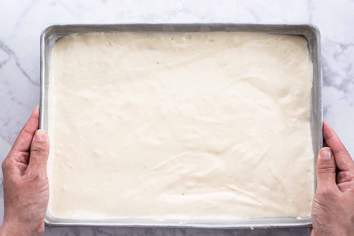 Authentic Tres Leches Cake Recipe fill the pan