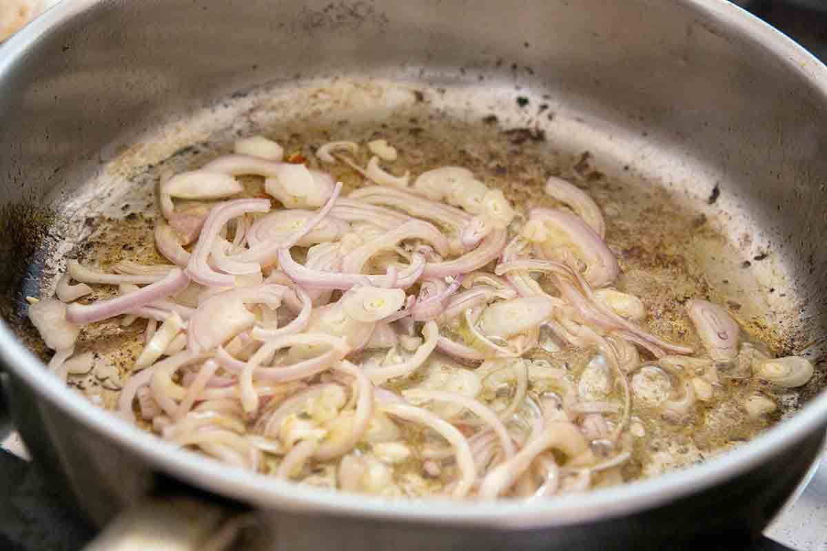 shallots being sauteed