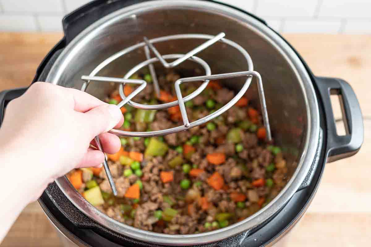 Pressure Cooker Shepherd's Pie - place the cooking rack over the vegetables
