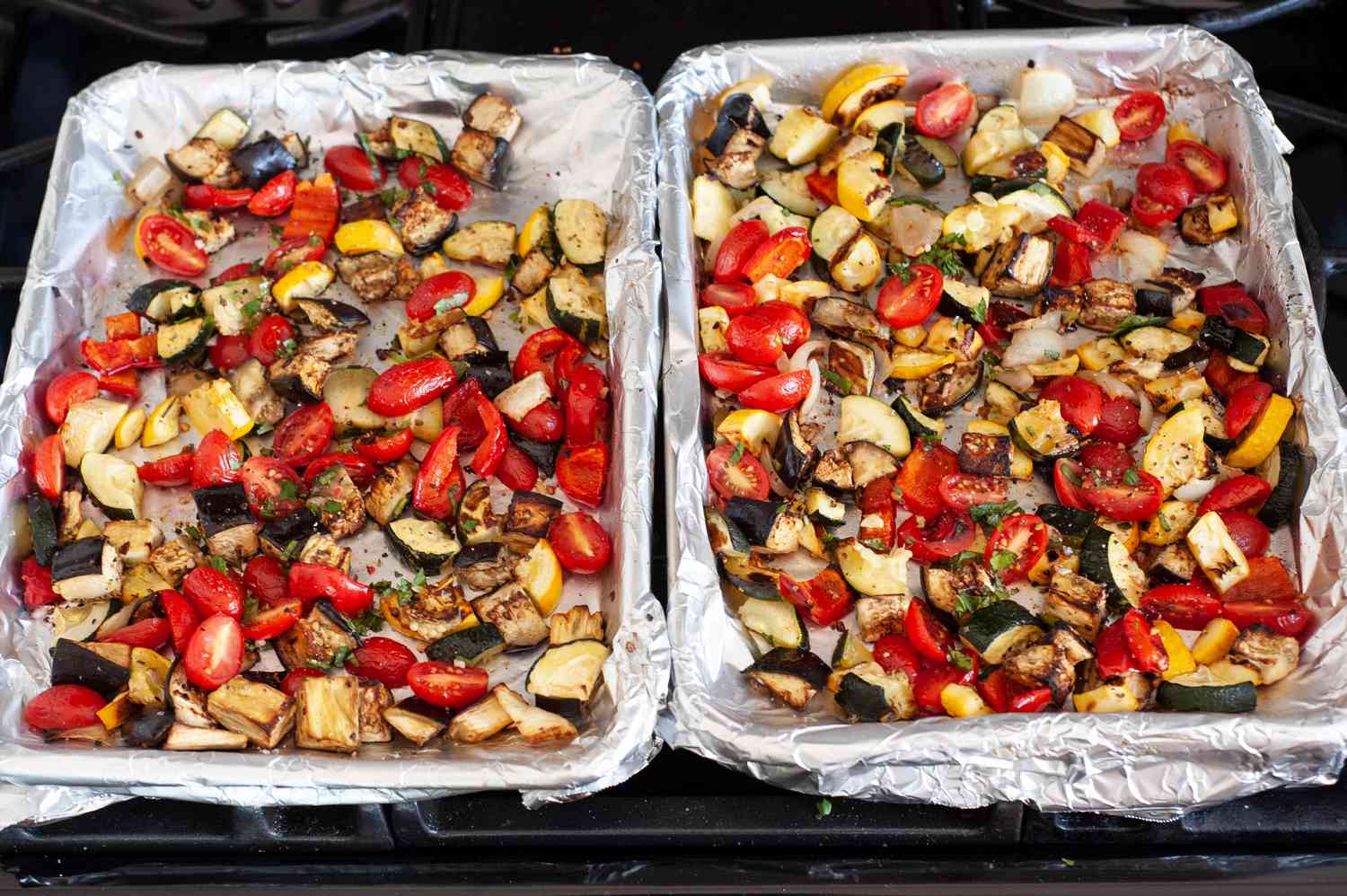 Tomatoes and Herbs Added to Sheet Pan Ratatouille Recipe