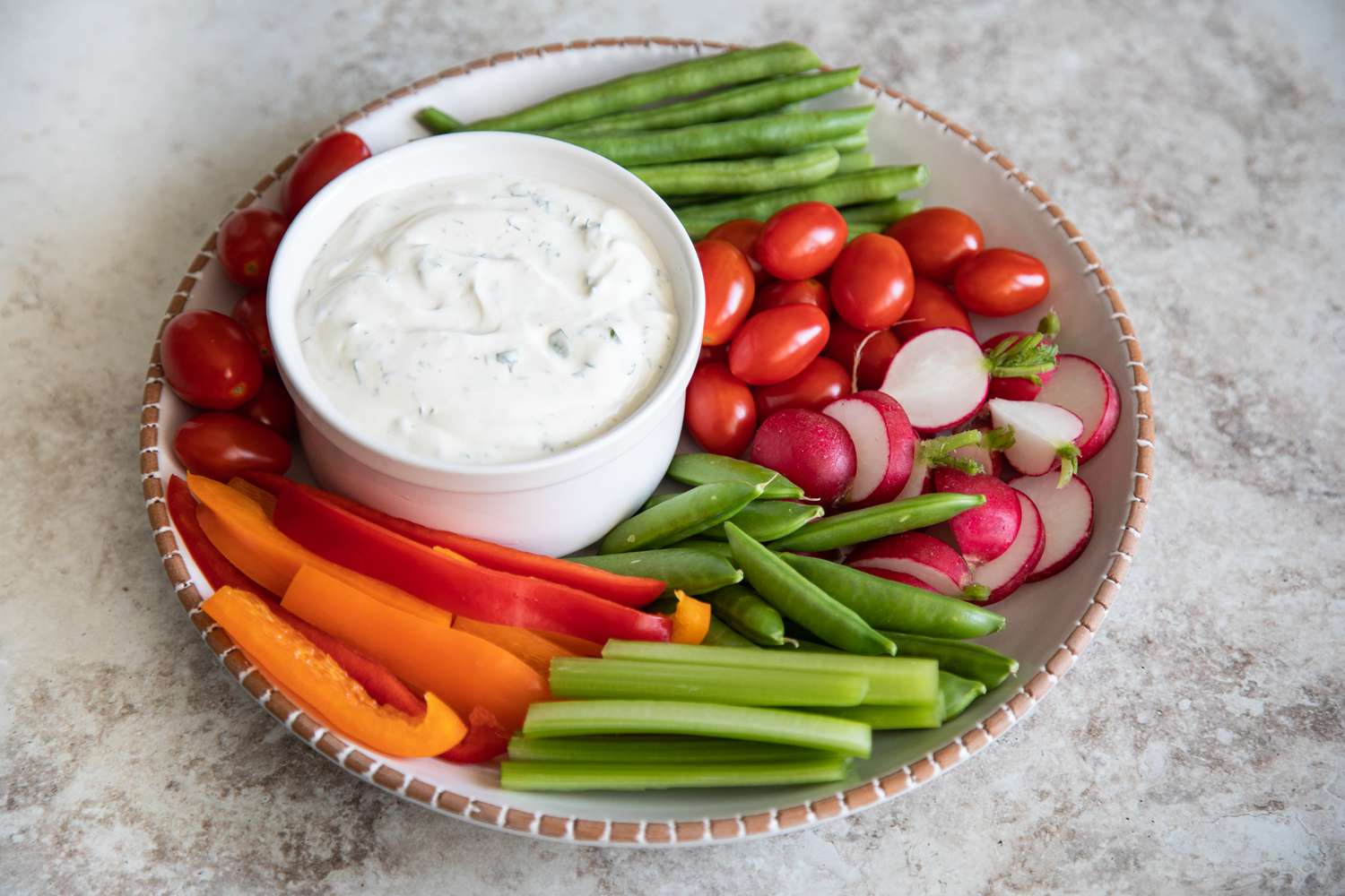 Platter of Vegetables and a Bowl of Veggie Dip