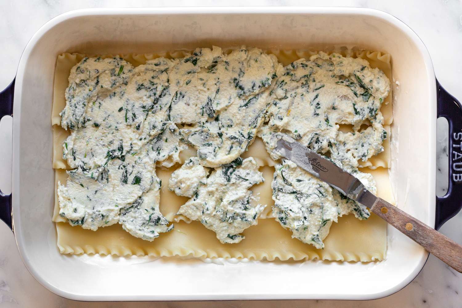 Chicken Lasagna Layering: Then a Layer of Ricotta Filling Smeared on Using an Offset Spatula