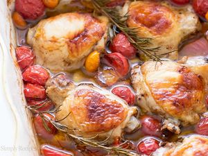 Baked Chicken thighs with Cherry Tomatoes and Garlic