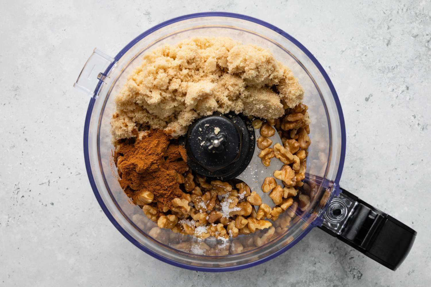 Brown Sugar, Cinnamon, and Walnuts for Povitica Filling in a Food Processor