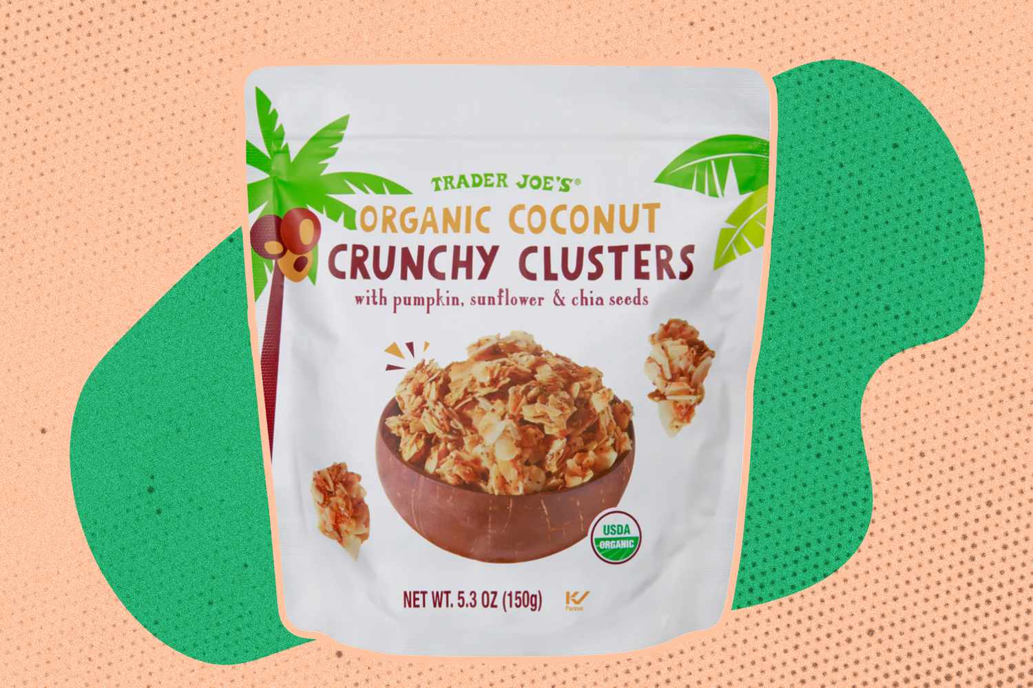 A bag of Trader Joe's organic coconut crunchy clusters