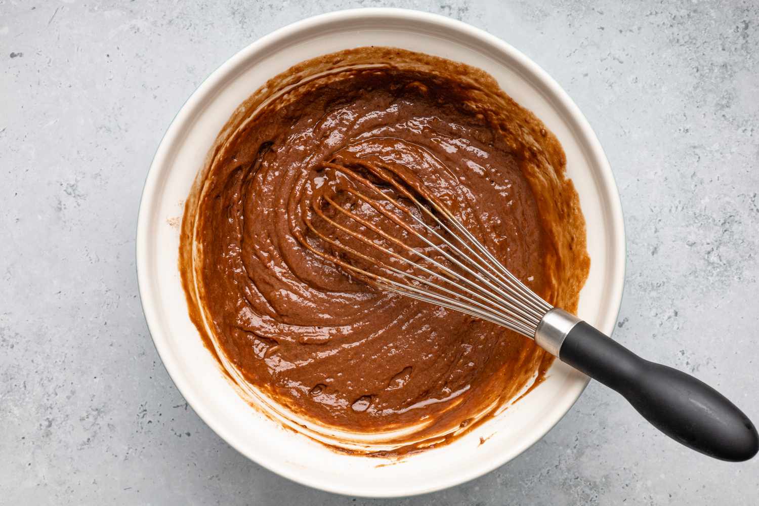 One-Bowl Double-Layer Chocolate Cake Batter Whisked Together