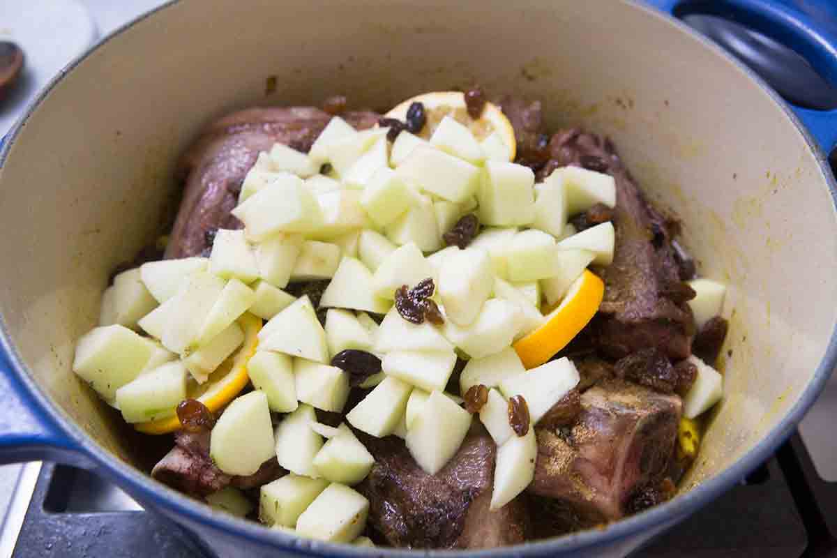 lamb curry ingredients in pot