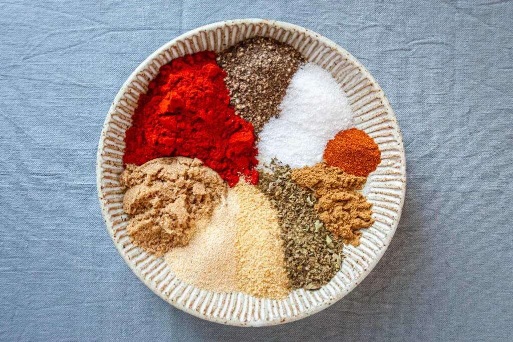 Steak dry rub - spices in ceramic bowl