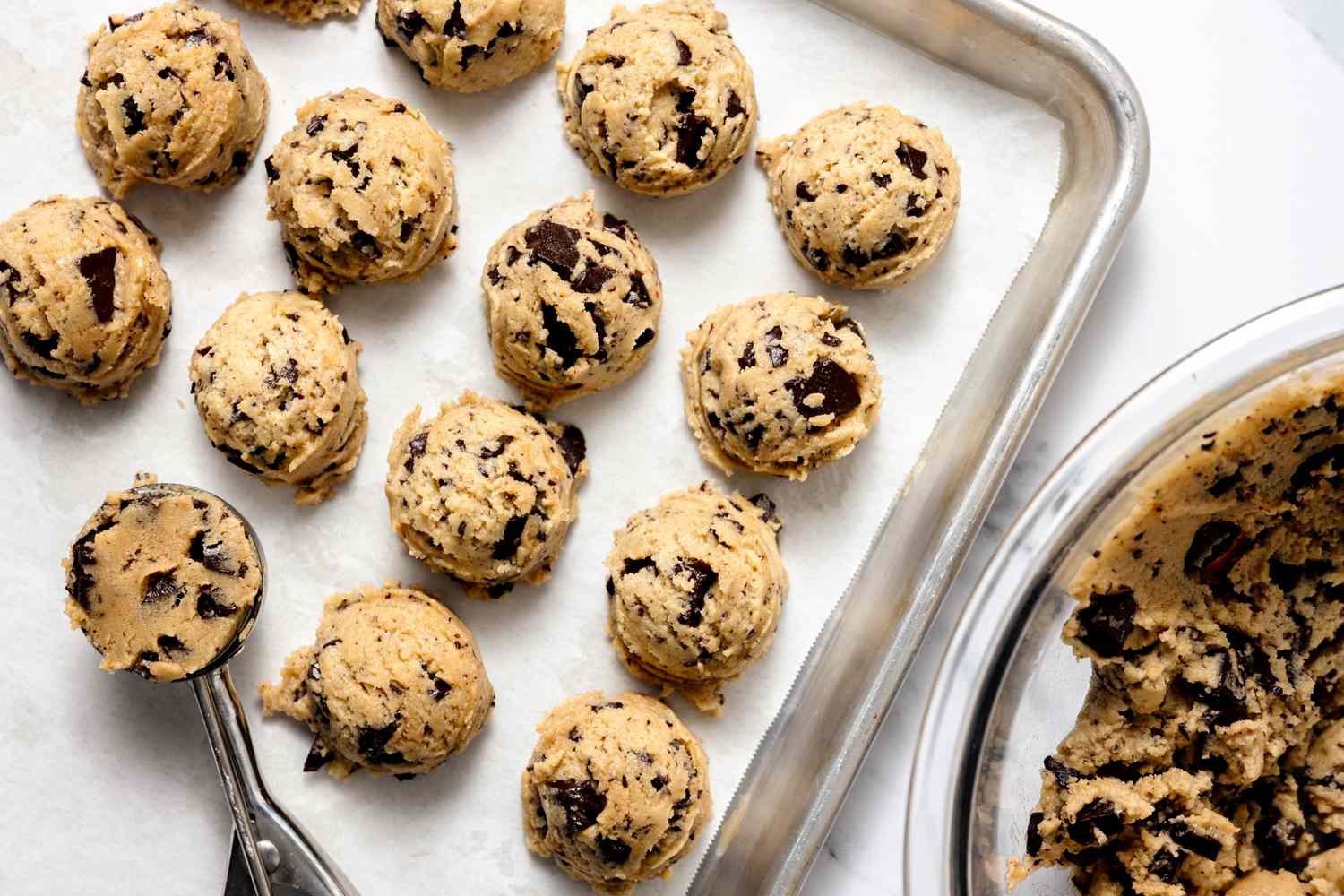 Cookie Dough Scooped onto tray