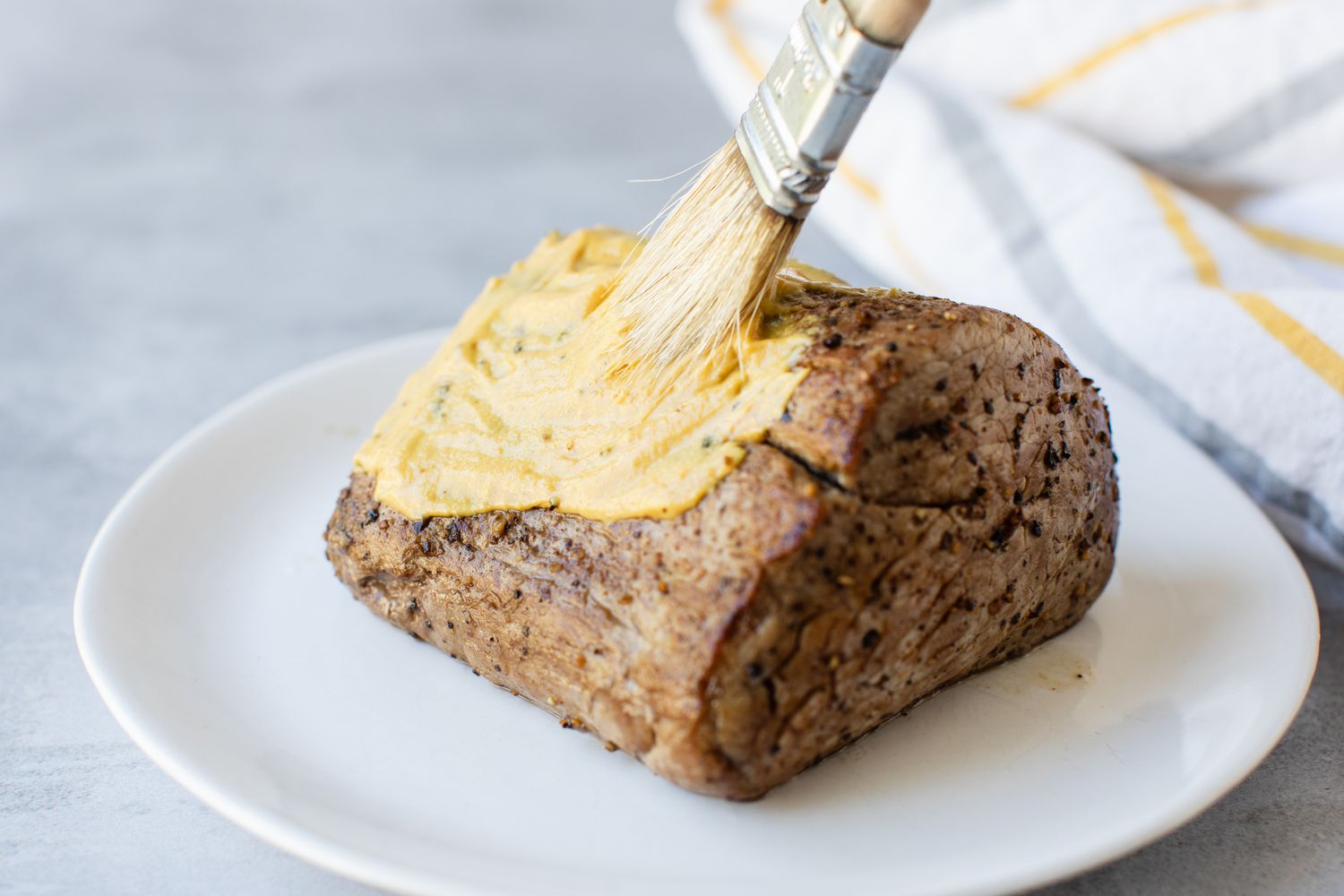 Tenderloin Filet Brushed with Mustard for Beef Wellington