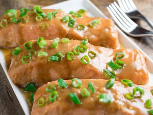 Teriyaki Salmon cooked sous vide on a platter