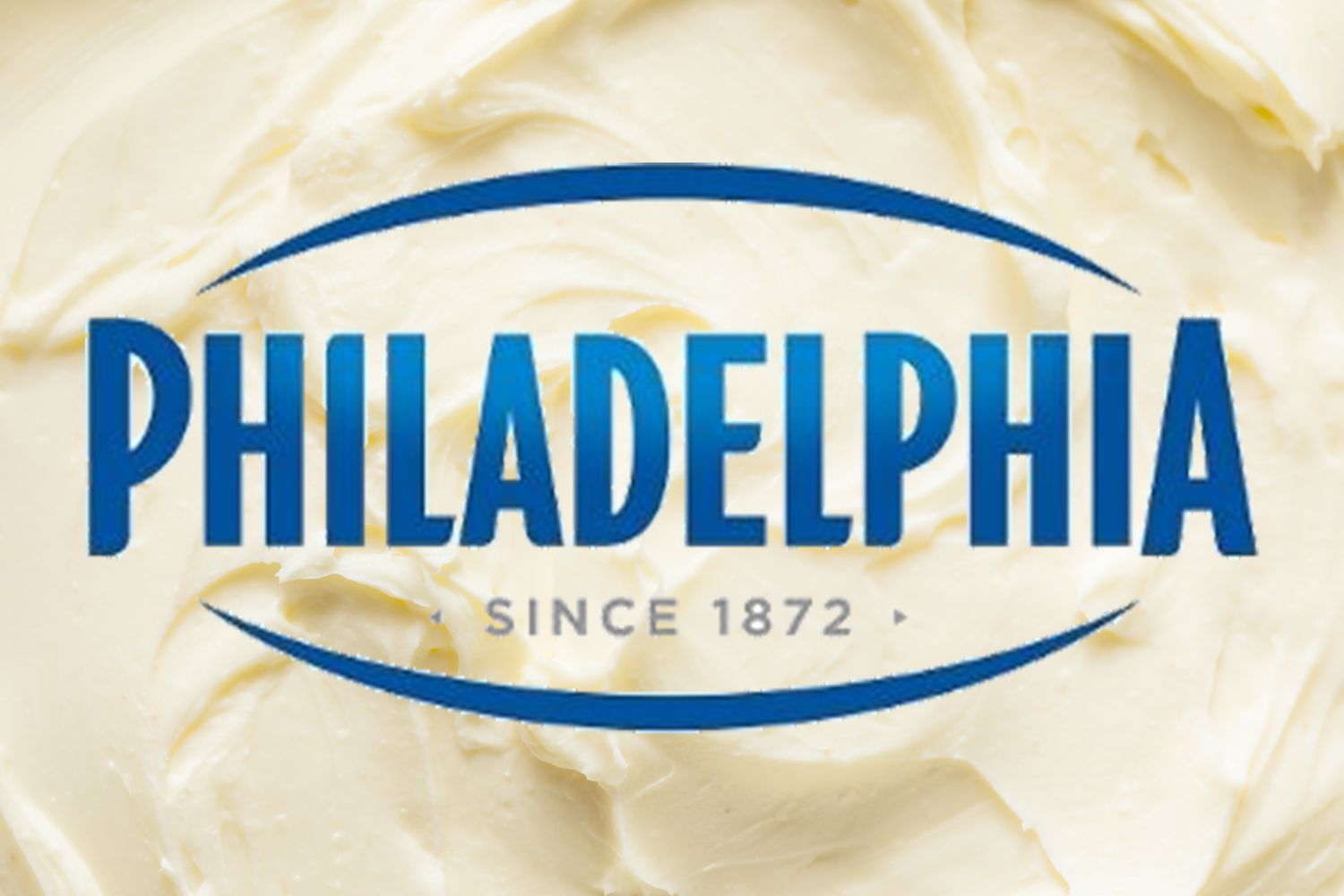 Philadelphia cream cheese logo with text 'since 1872' on a creamy background