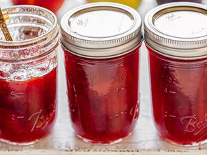 Peach, Pear, and Plum Jam in Canning Jars