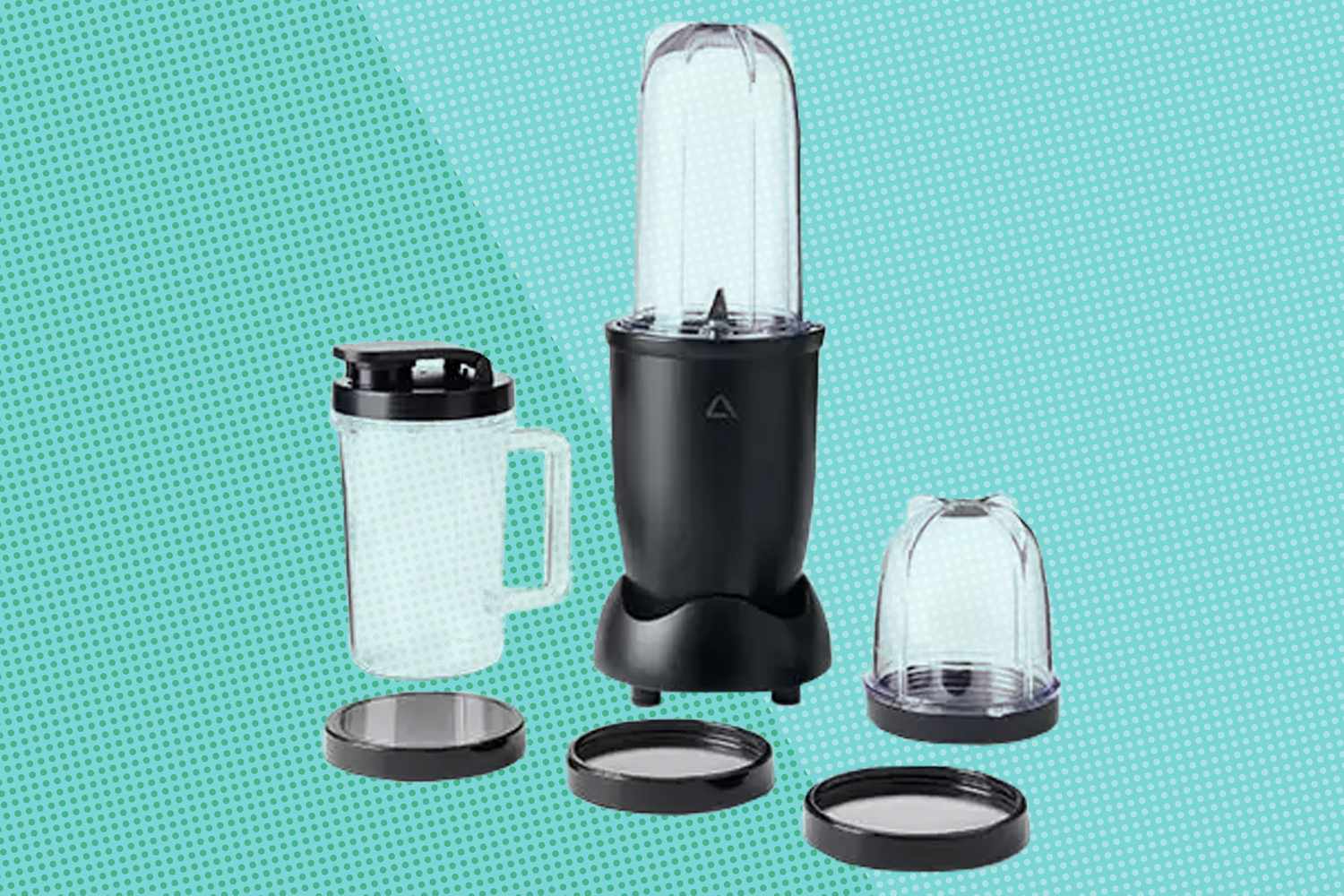 ALDI blender over a colorful background